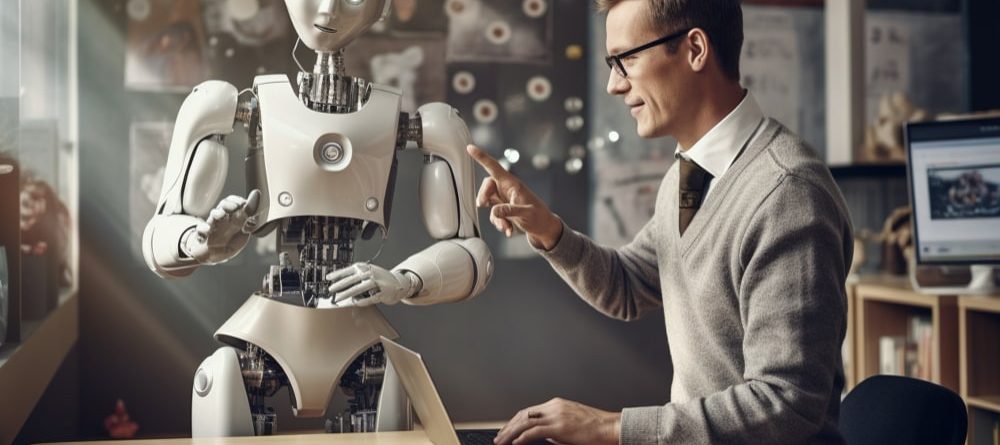 image of man is giving instructions to robot for Business Automation Services