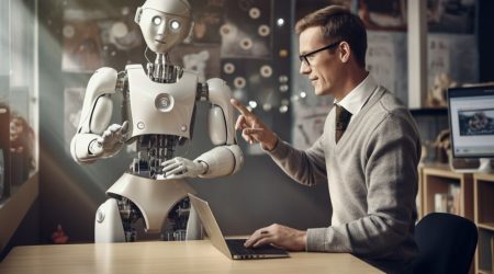 image of man is giving instructions to robot for Business Automation Services